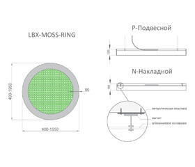 Светильник RVE-LBX-MOSS-RING-500-P (кольцо со мхом 500x500x100мм S80мм 33Вт  черный )